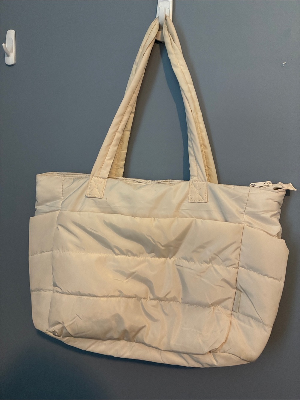 Light Ivory Quilted Tote Bag with Padded Straps
